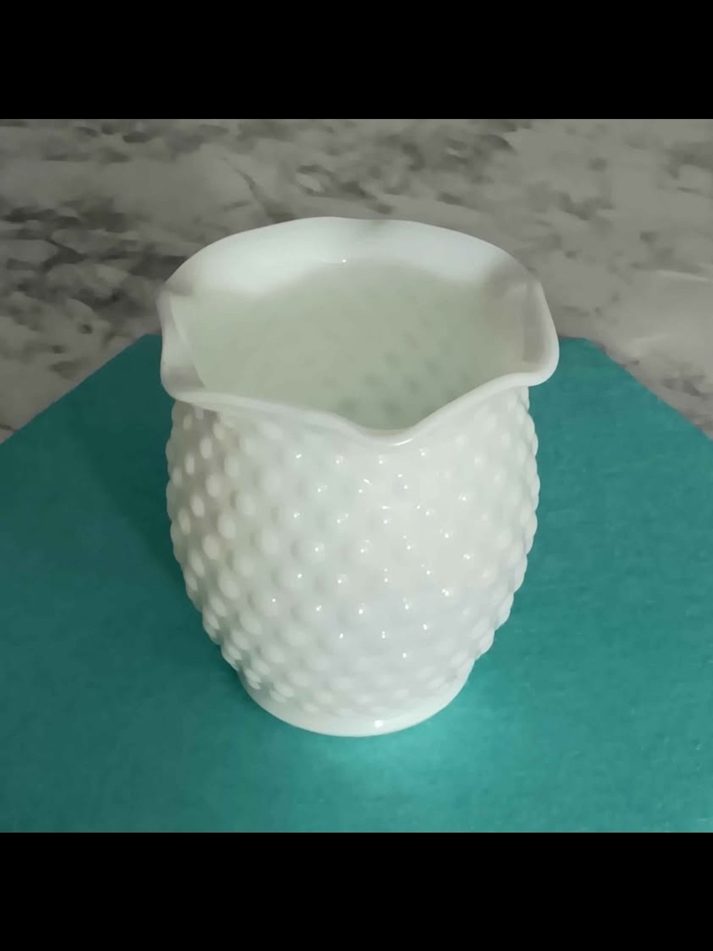 Vintage White Hobnail Milk Glass Ruffled Vase - Picture 4 of 9